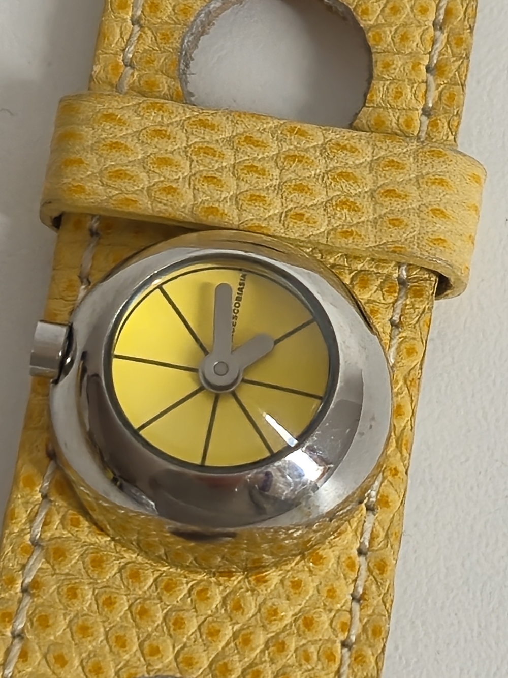 ​Vintage Francesco Biasia Yellow Leather Cuff Watch Mod Geometric Pop Art Minima